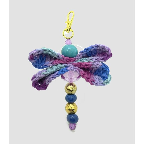 Crochet Dragonfly Vintage Beaded Keychain Hand Crafted Purse Charm Bag Clip NEW - Picture 9 of 10